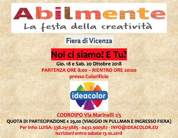 Vieni con noi ad ABILMENTE mostra atelier internazionale della manualità creativa!